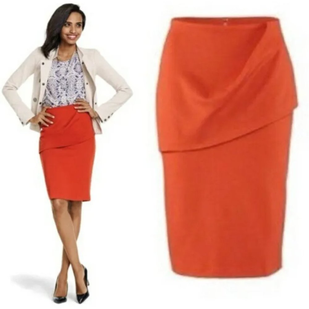 CAbi Overlay Pencil Skirt #3099 sz 8 Orange Rust 3637